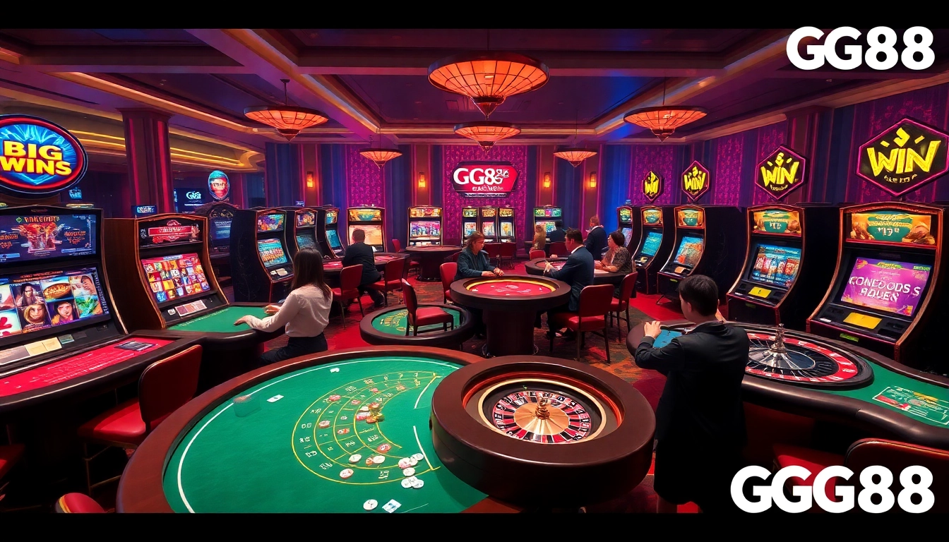 Players enjoying a vibrant GG88 online casino experience with lively games and luxurious atmosphere.