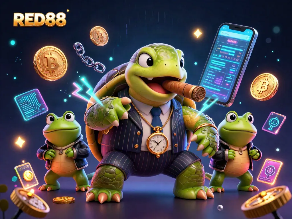Experience the excitement of RED88's vibrant casino with a unique cartoon illustration featuring colorful characters and engaging gaming elements.