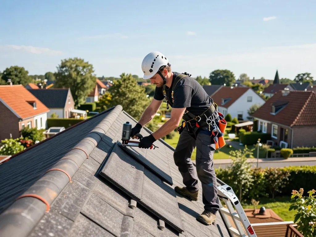Professionele dakdekker in Harderwijk repareert een kwaliteitsdak, toont vakmanschap en materialen