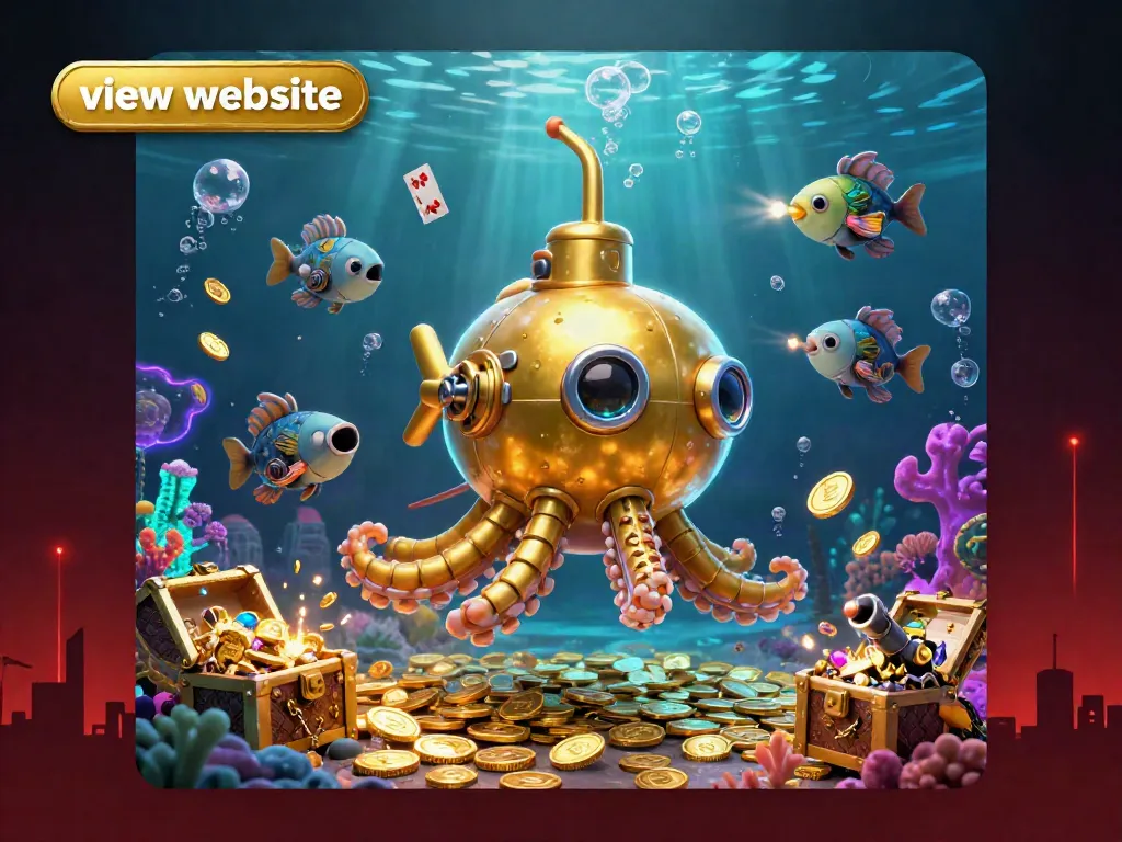 Players engage in thrilling action to view website through a vibrant casino-themed underwater world filled with treasures.