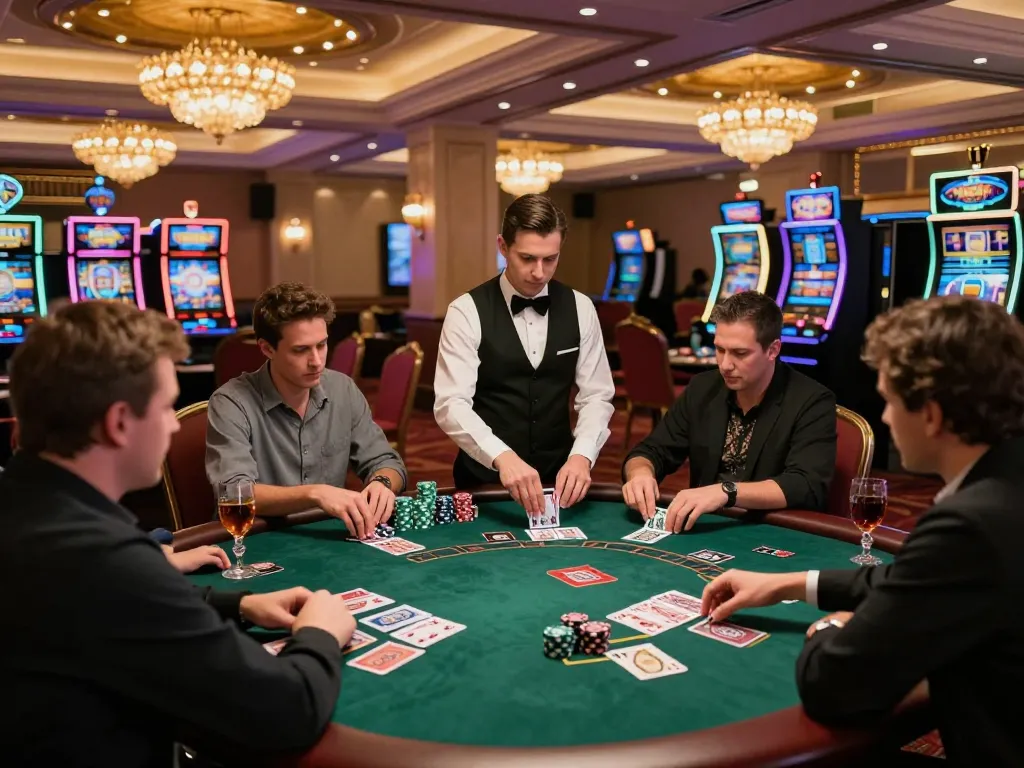 Players at the blackjack table strategizing their moves at a lively XX88 casino.