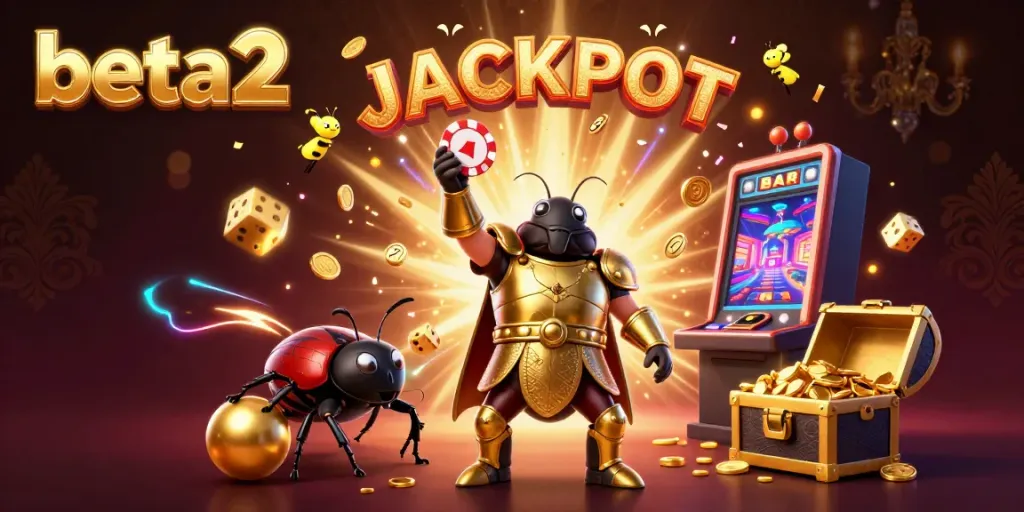 Experience the thrill of beta2 gaming with vibrant, high-energy characters in a dynamic jackpot scene.
