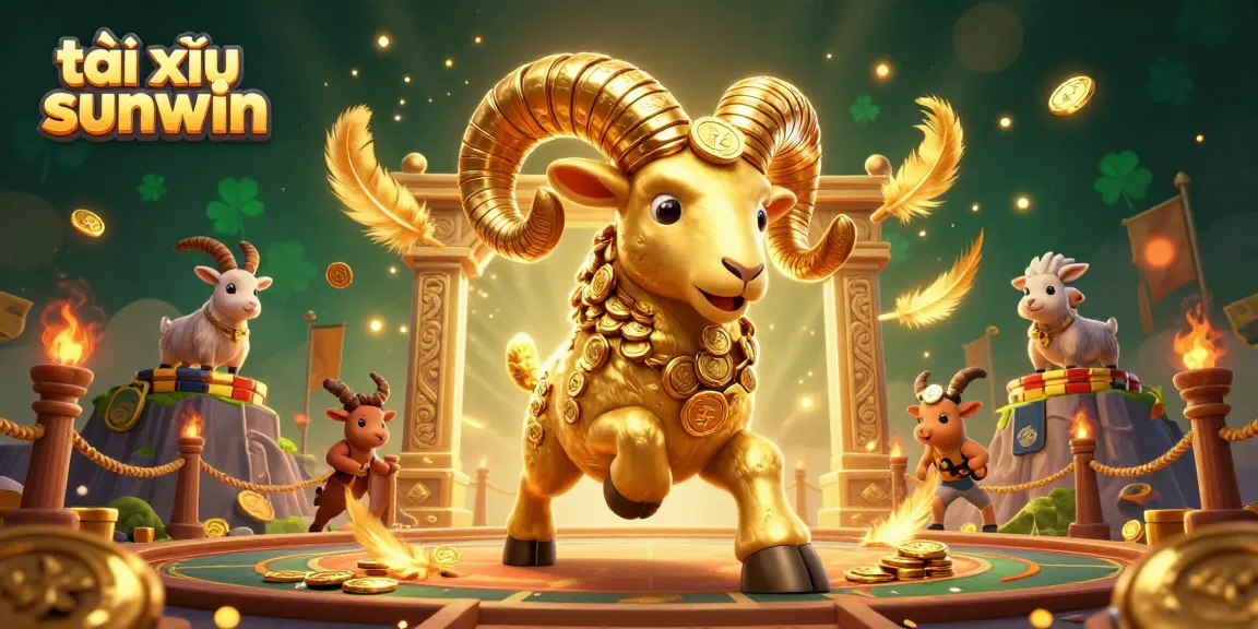 Experience the excitement of tài xỉu sunwin with a dynamic illustration showcasing a golden ram and game elements.