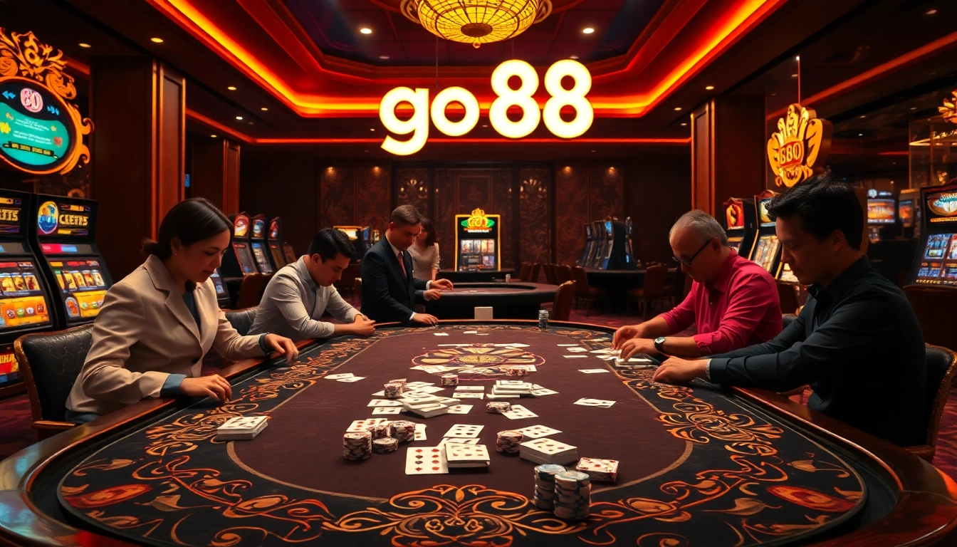 Experience the thrill of go 88 with elegant poker chips and cards on a vibrant casino table.