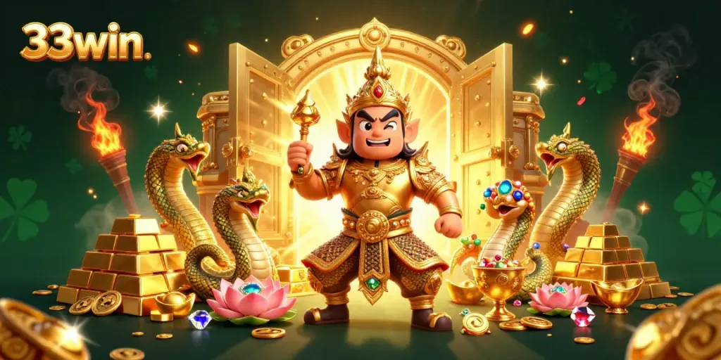 Engage in winning strategies with 33win's dynamic online casino games featuring colorful characters and rich treasures.