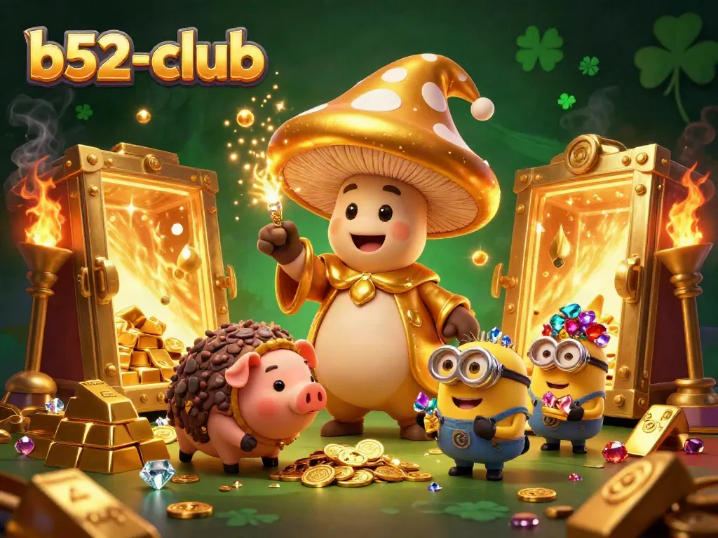 Experience big wins at b52-club with a magical 3D casino scene featuring golden treasures.