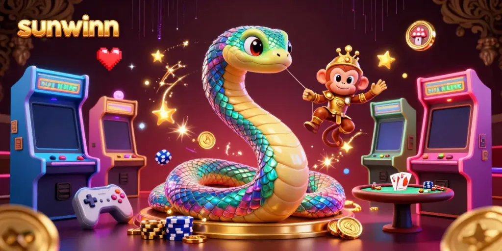 Play poker and win big at sunwinn with vibrant illustrations of casino elements.
