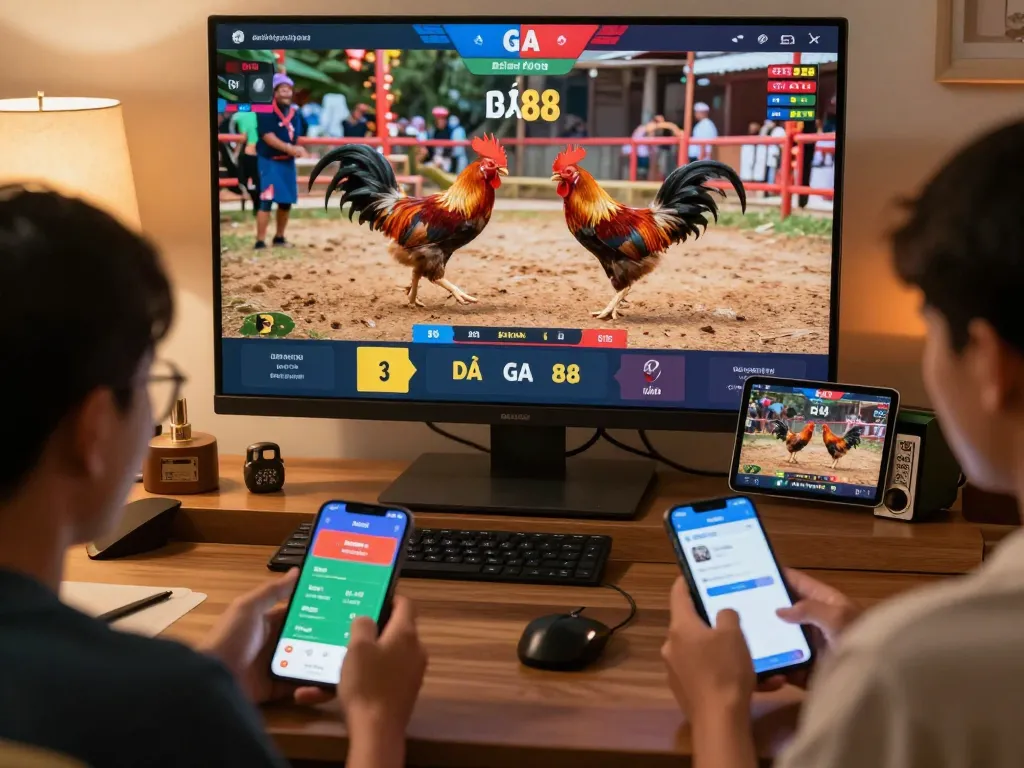 Exciting ĐÁ GÀ 88 live betting experience with players engaging on mobile devices during intense matches.