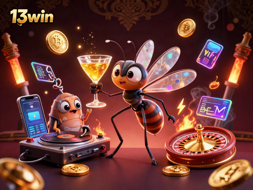 Experience the electrifying 13win casino vibe with colorful crypto elements and thrilling gaming action!