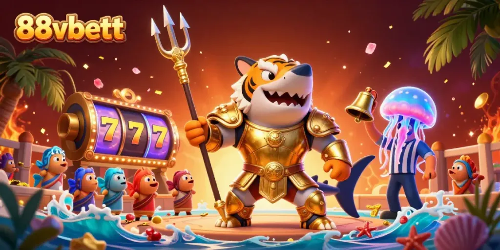 Experience thrilling gameplay with 88vbett in a vibrant underwater casino scene filled with action.