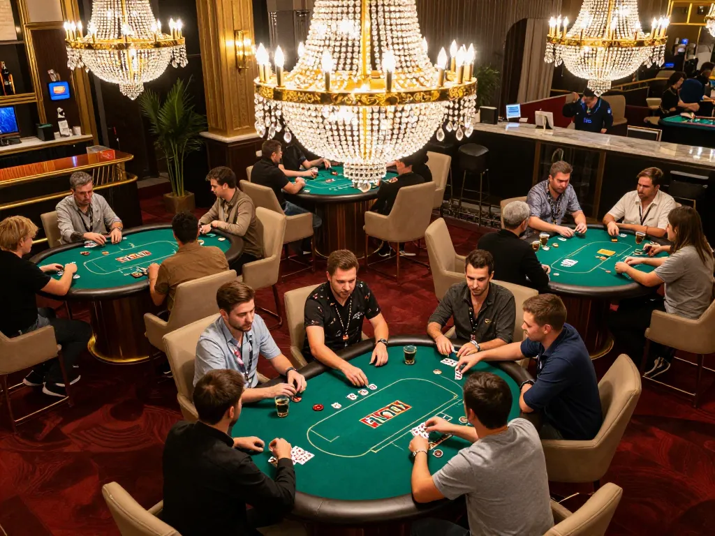 F168 VIP experience at exclusive poker table with engaged players and elegant decor.