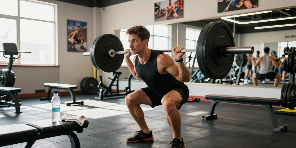 Prime Pharma Steroiden training scene with bodybuilder lifting weights in modern gym, showcasing dedication to fitness.