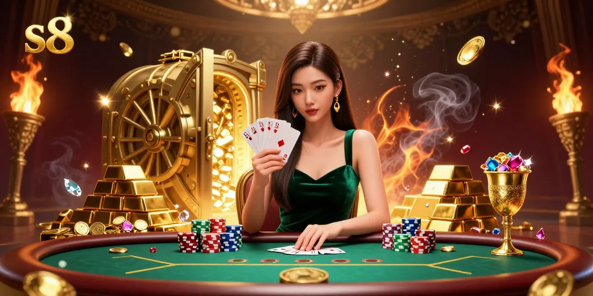 S8 showcases high-stakes poker action, with a gorgeous Asian woman at a luxury table, surrounded by wealth.