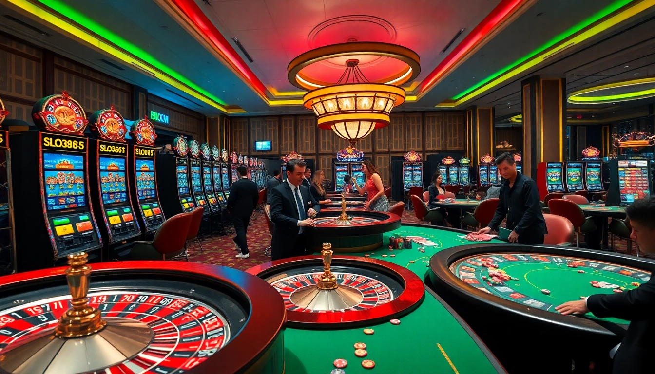 Experience thrilling gameplay at slo365 with vibrant slot machines in an elegant casino setting.