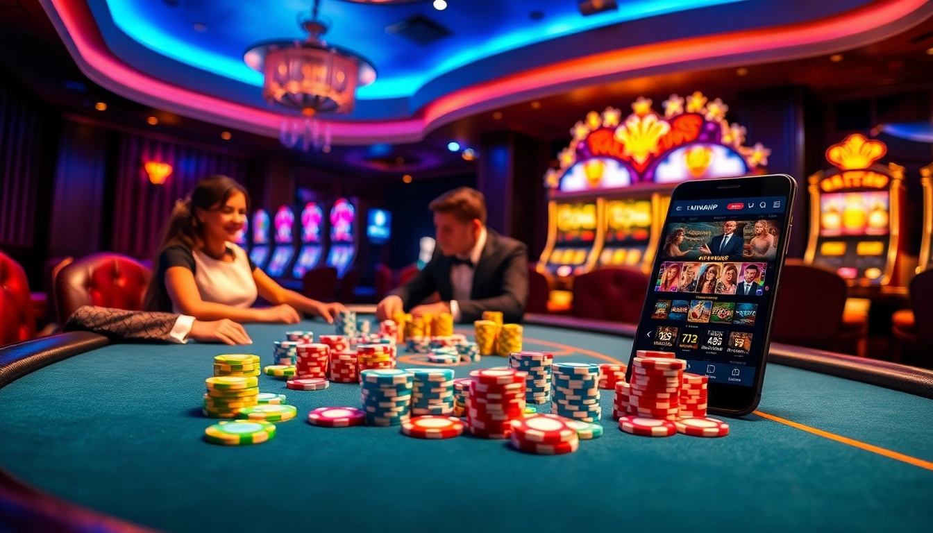 Experience the excitement of tải nhatvip with dynamic gambling visuals of poker and slot machines.