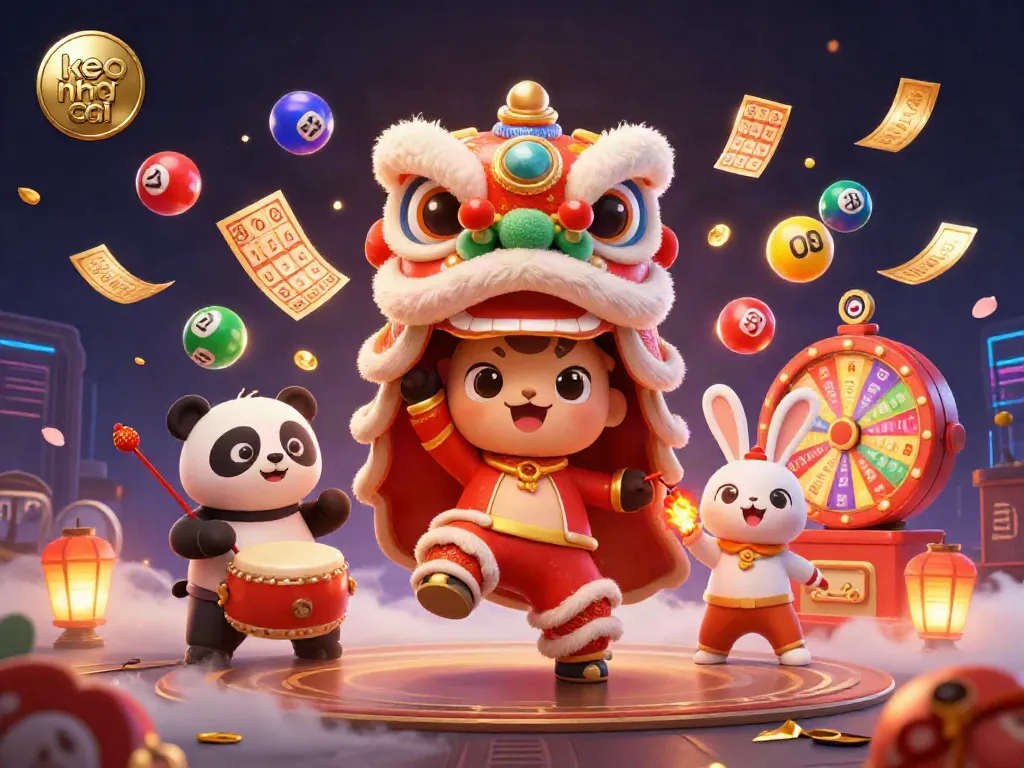 Engage with keo nha cai as cute characters enjoy a vibrant casino scene filled with games and prizes.