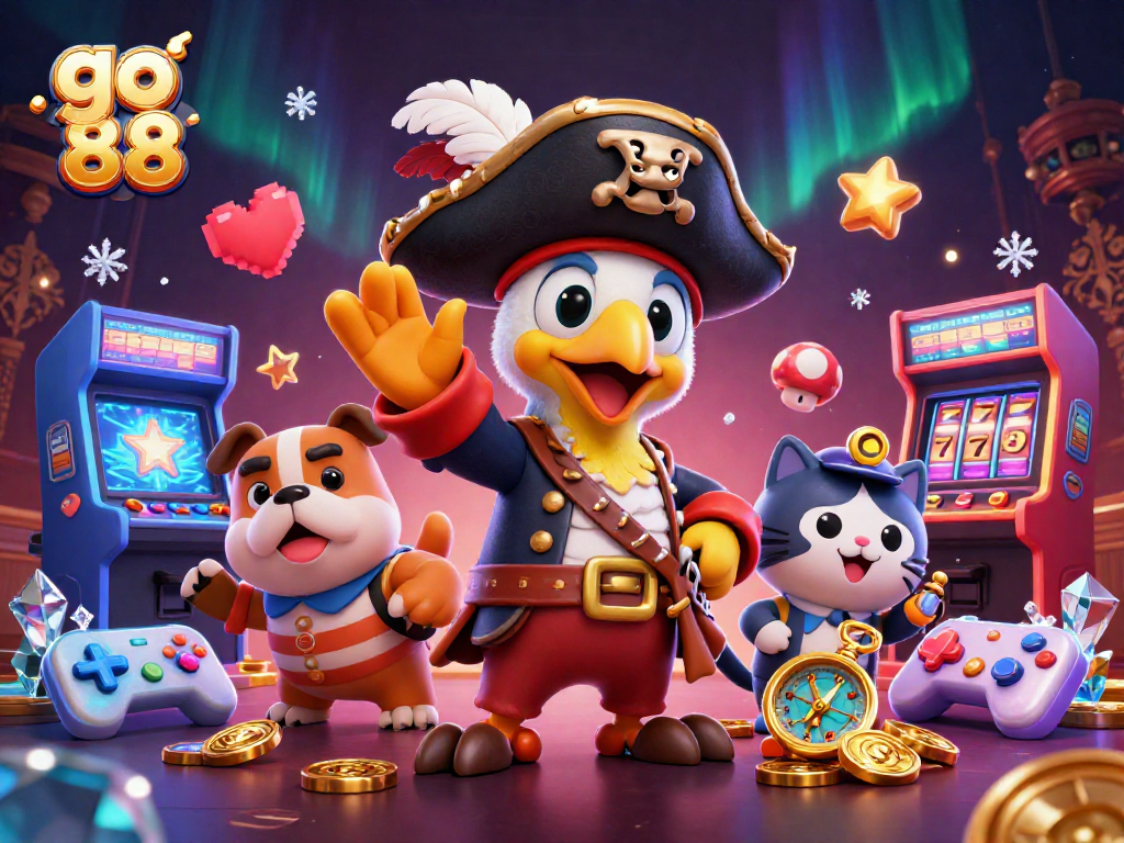 Engage with go 88's thrilling gaming experience featuring vibrant arcade elements and a unique pirate scene.
