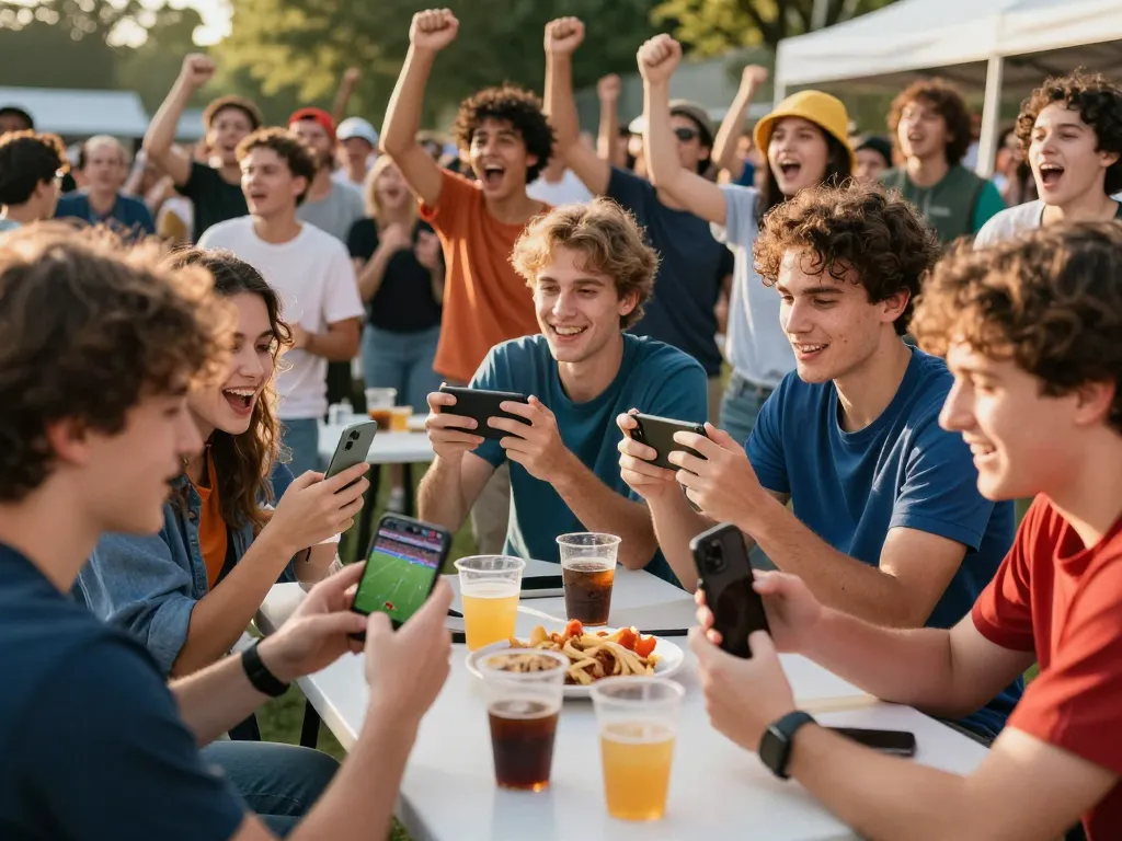 Friends enjoying sports betting on socolive2 during a live football match.