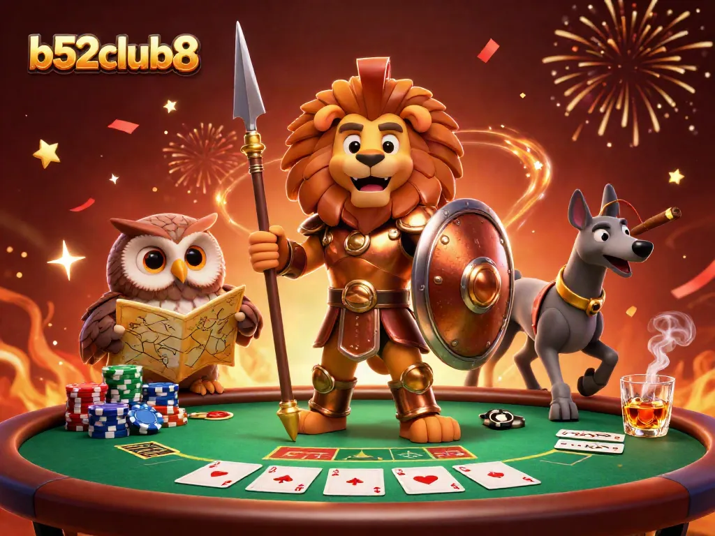 Win big at b52club8 with exciting poker battles amidst fiery celebrations and rich casino elements.