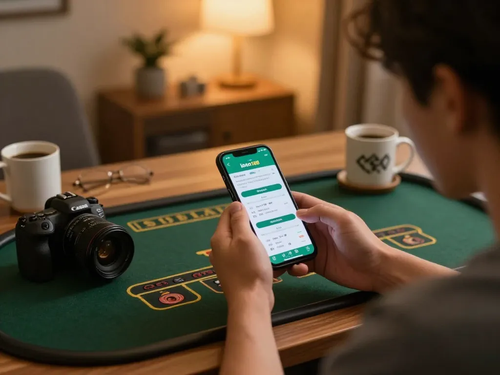 Person exploring link vào loto188 on mobile app during a cozy gaming session at home