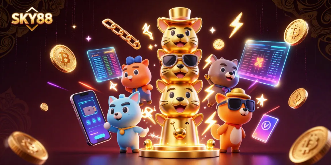 Join the excitement at SKY88 with a vibrant 3D casino totem scene filled with dynamic elements.