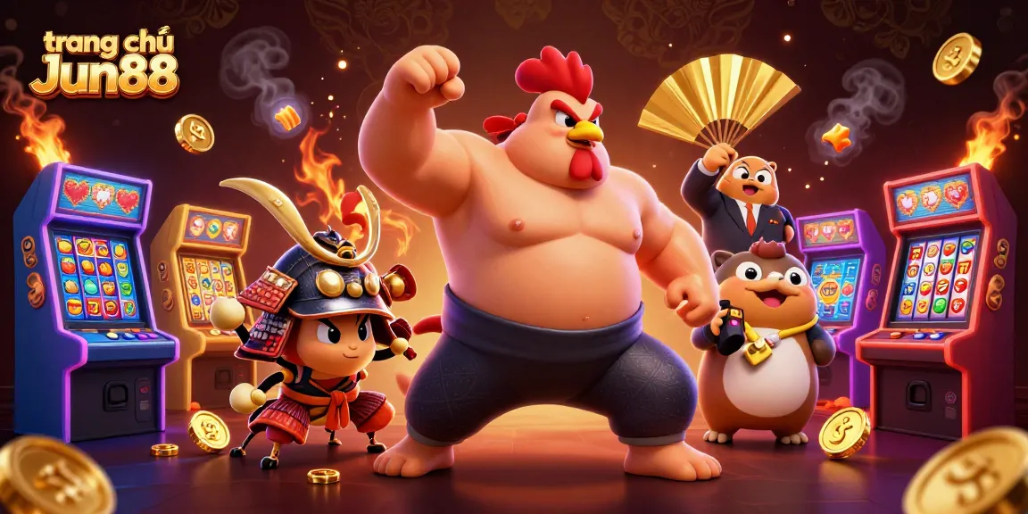 Experience the thrill of page tranging with trang chủ Jun88 featuring a dynamic sumo rooster and cricket.