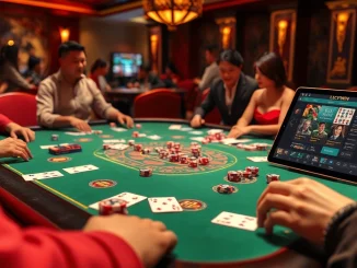 Exciting gameplay at luckywin tài xỉu table featuring chips and cards.