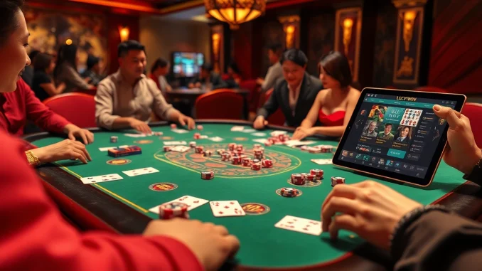 Exciting gameplay at luckywin tài xỉu table featuring chips and cards.