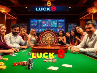 LUCK 8 players enjoying a dynamic casino experience with poker chips and exciting games.