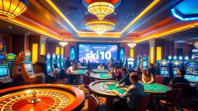 Experience the excitement of betting and winning at https://ski10.org/ with vibrant casino scenes featuring slots and poker.