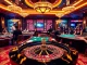 Exciting gambling scene depicting nk88 bio's vibrant casino atmosphere with poker and roulette tables.