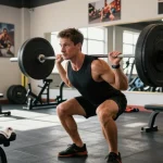 Prime Pharma Steroiden training scene with bodybuilder lifting weights in modern gym, showcasing dedication to fitness.